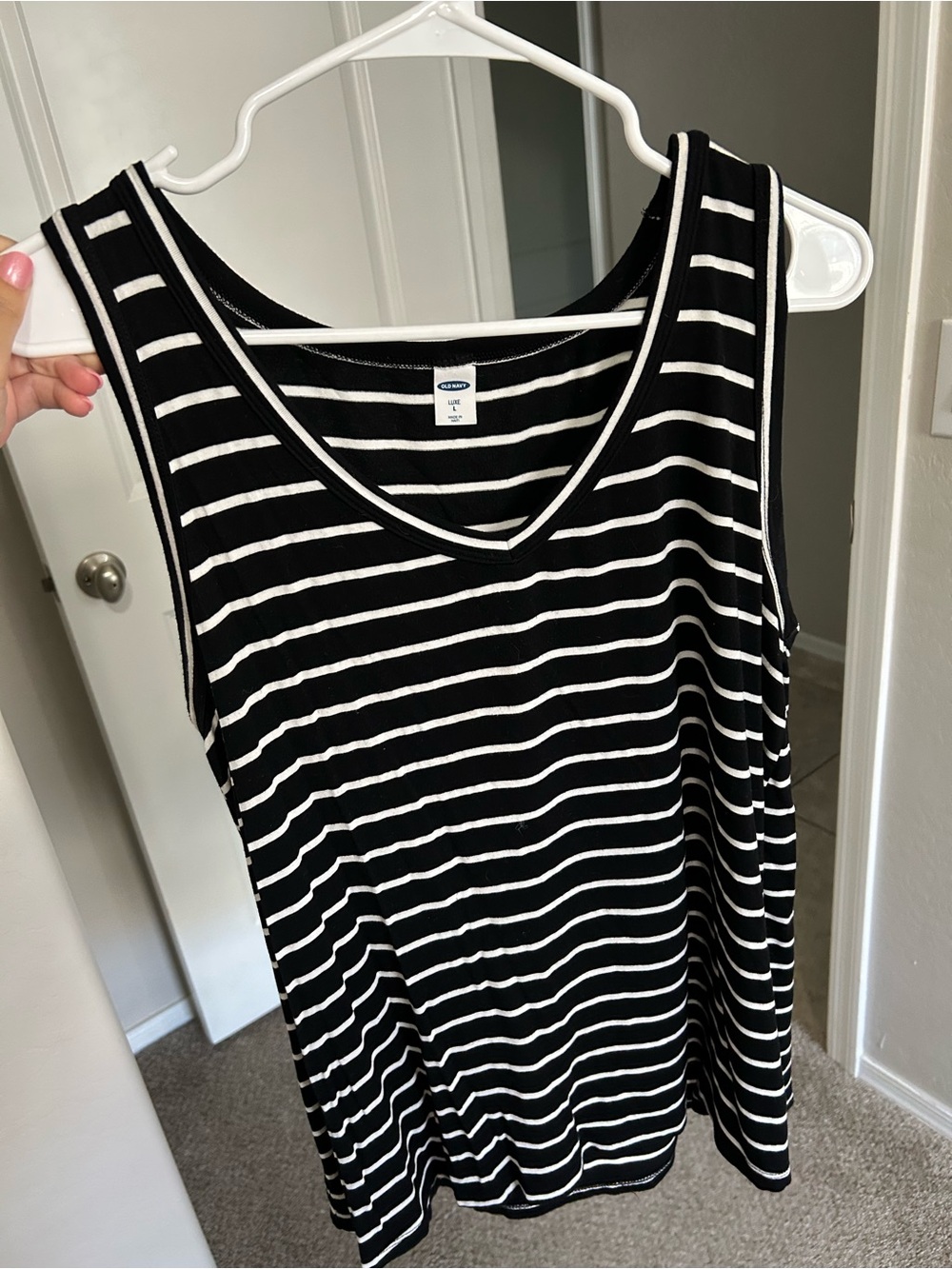 Old Navy Black and White Stripe V-Neck Tank Top